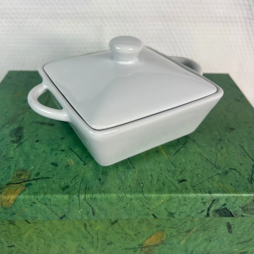 Martha Stewart White Ceramic Mini Casserole Square Lidded Ramekin 4.5in x 2 in
